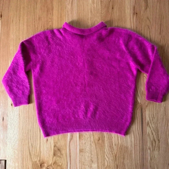 Vintage Angora Rabbit Hair & Lambswool 3/4 Sleeve Purple Sweater College Town - Picture 10 of 10